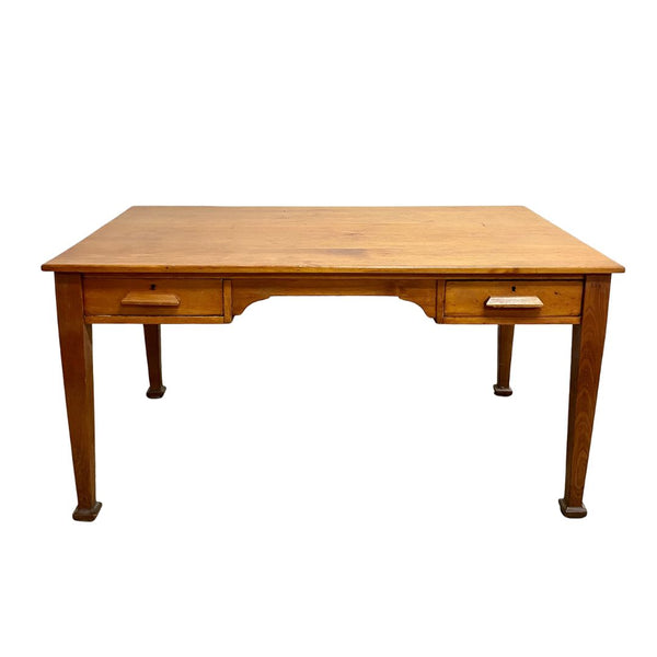 Wooden desk with drawers on a white background