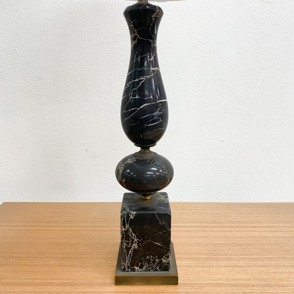 Vintage 1960s Italian Black Marble And Brass Table Lamp