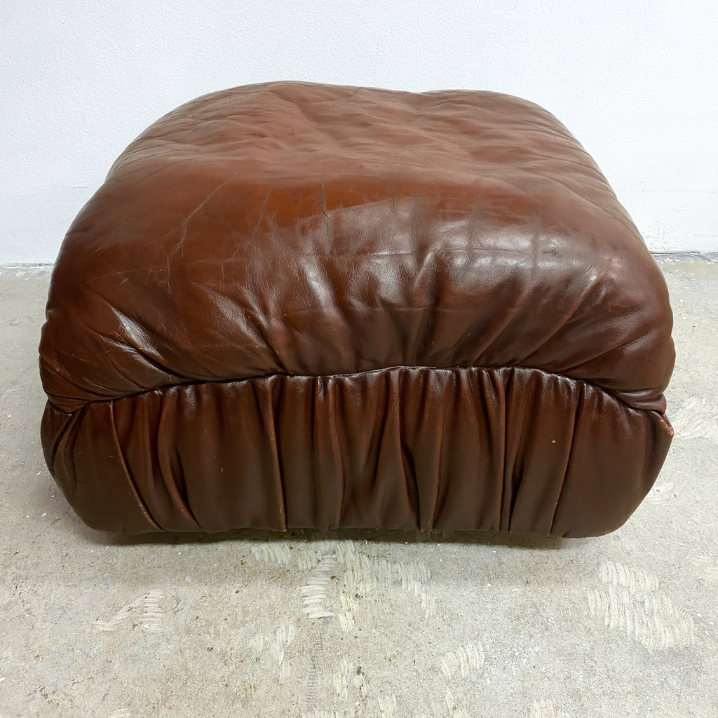 Vintage 70s Italian Leather Ottoman Footstool