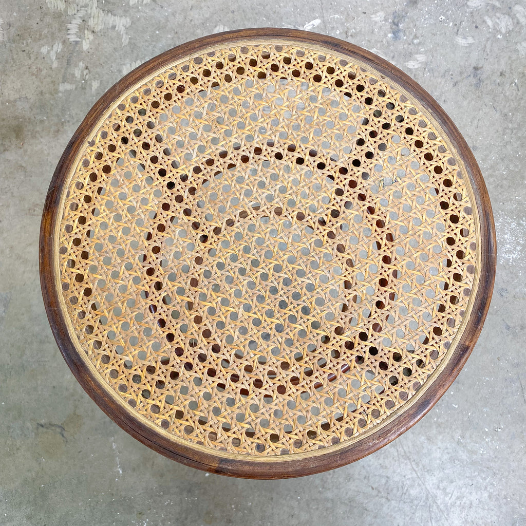 Set Of Four Vintage Bentwood Stools With Cane Rattan Seats
