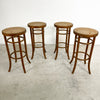 Set Of Four Vintage Bentwood Stools With Cane Rattan Seats
