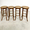 Set Of Four Vintage Bentwood Stools With Cane Rattan Seats