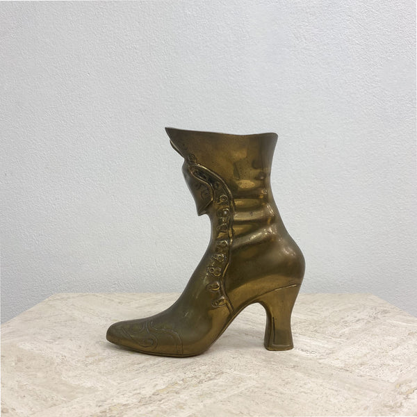 Vintage Brass Ladies Boot Shoe Vase