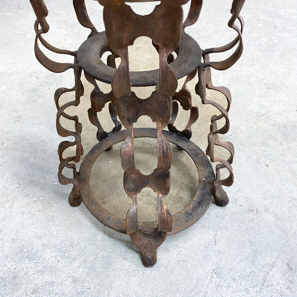 Vintage Brutalist Side Table With Marble Top