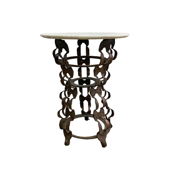 Vintage Brutalist Side Table With Marble Top