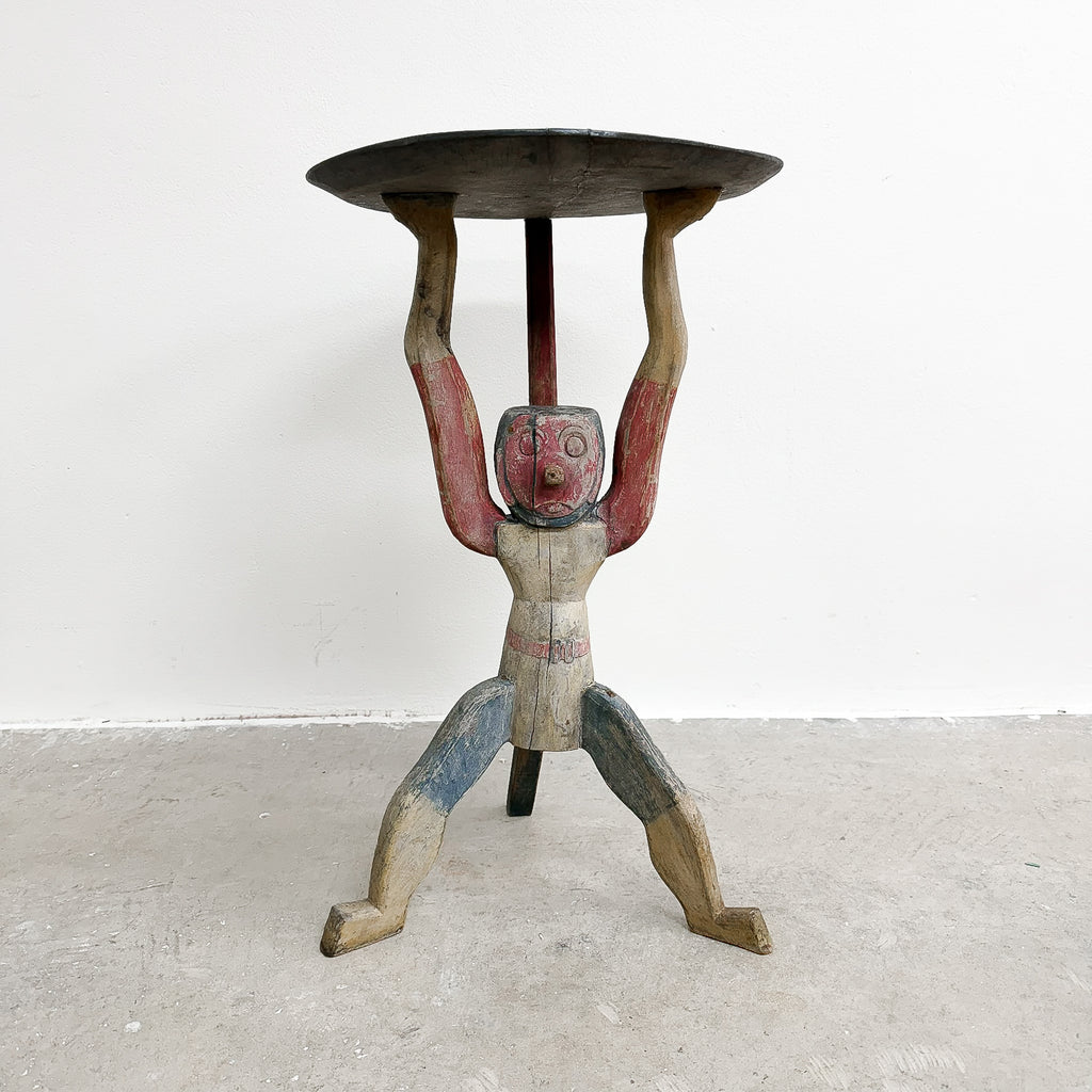 Vintage Carved Folk art Wine Side Table