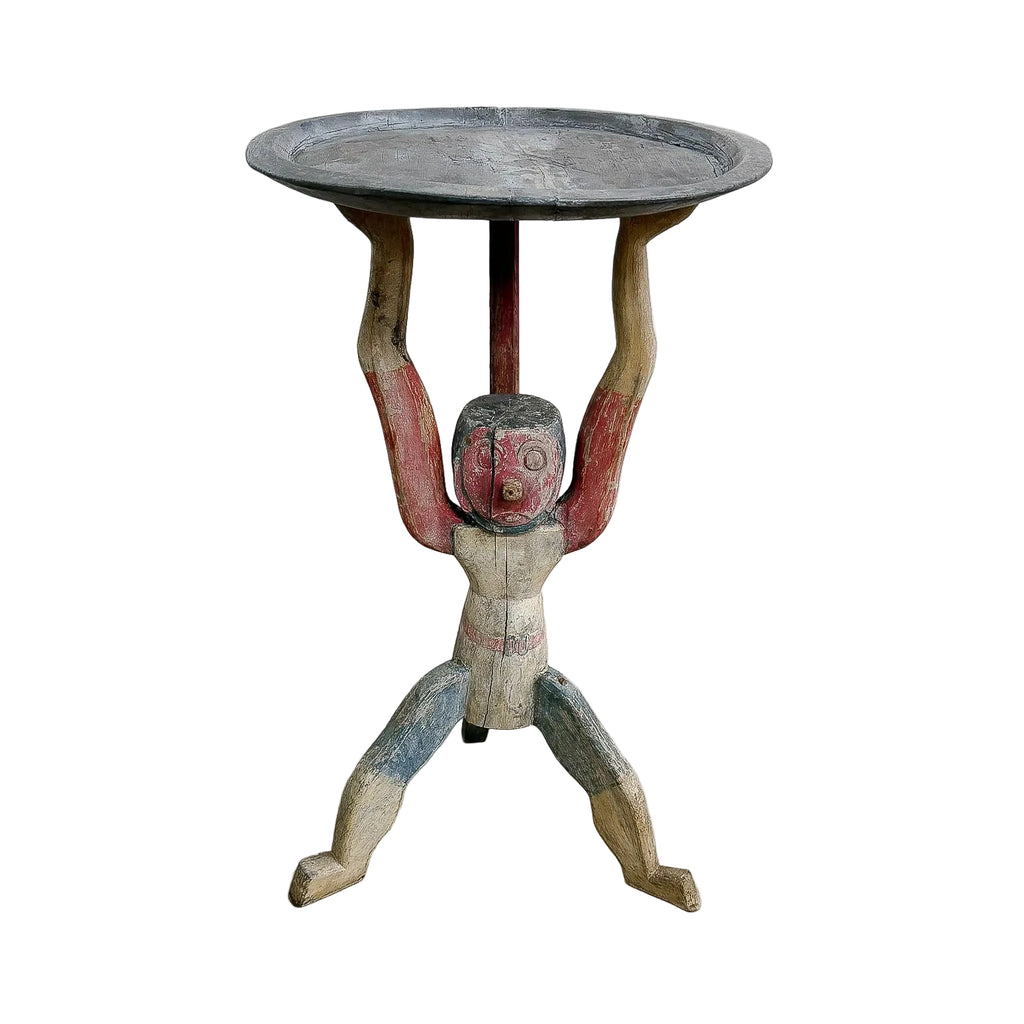 Vintage Carved Folk art Wine Side Table