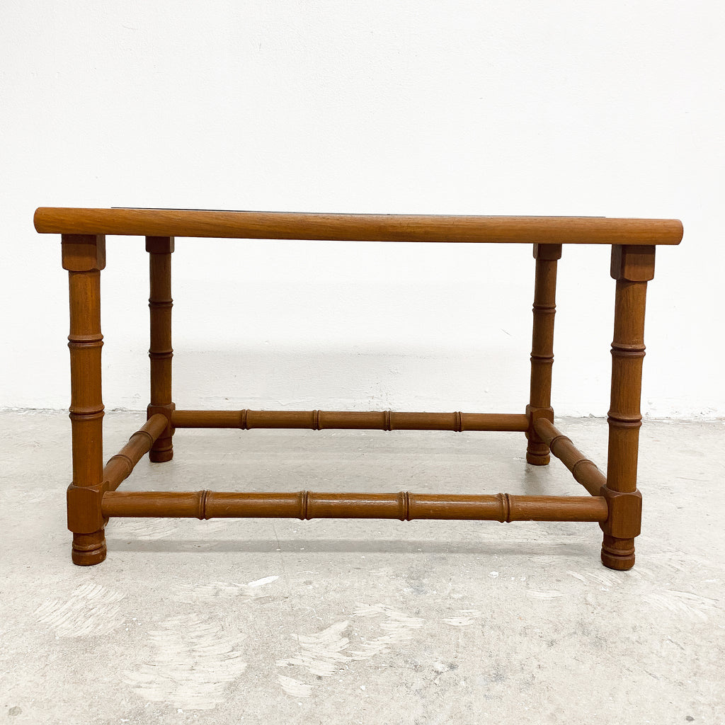 Mid Century Rectangular Teak Faux Bamboo Carved Side/ Lamp Table