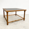 Mid Century Square Teak Faux Bamboo Carved Side Lamp Table