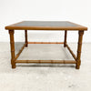 Mid Century Square Teak Faux Bamboo Carved Side Lamp Table