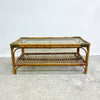 Vintage Glass Top Tiger Cane Coffee Table 1940-50s