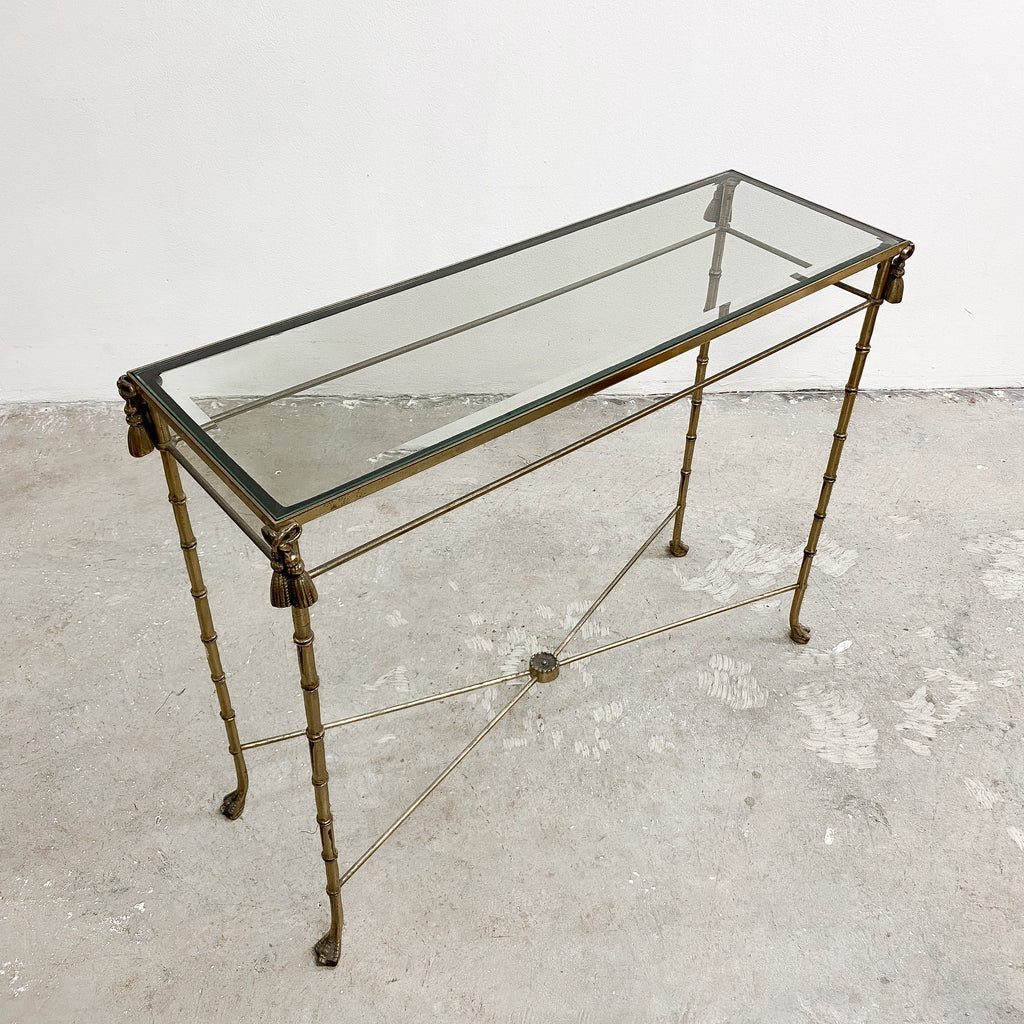 Vintage Hollywood Regency Brass And Glass Console