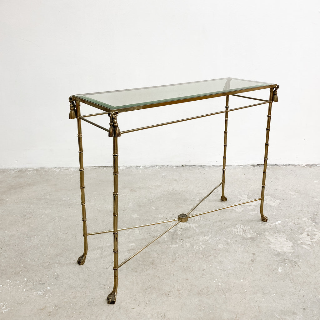 Vintage Hollywood Regency Brass And Glass Console