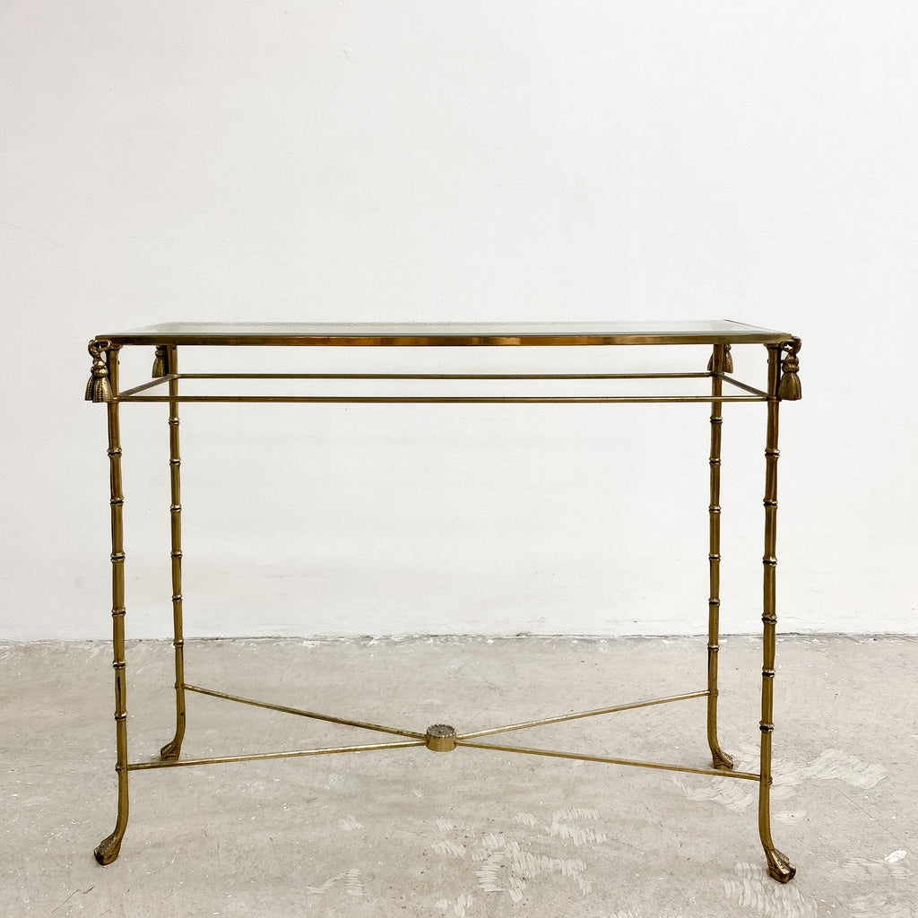 Vintage Hollywood Regency Brass And Glass Console