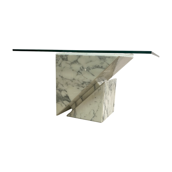 Vintage Italian Carrara Marble And Glass Side Table