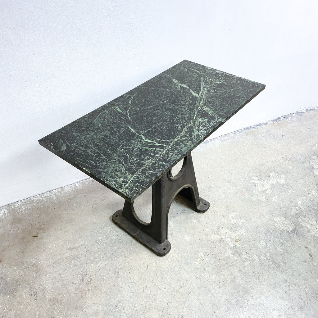 Vintage Italian Marble Console Table with Industrial Cast Iron Base