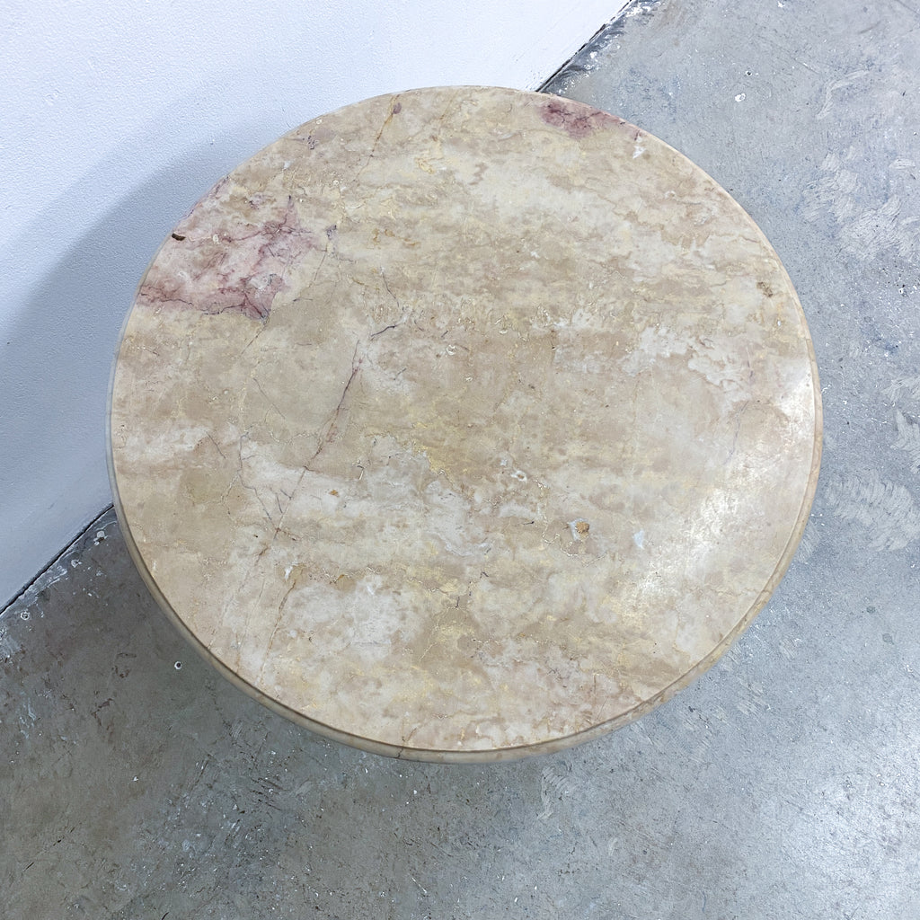 Vintage Marble Top Side Table With Carved Teak Base