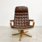 Mid Century Beech Faced Bent Plywood Leather Swivel Armchair