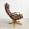 Mid Century Beech Faced Bent Plywood Leather Swivel Armchair