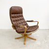 Mid Century Beech Faced Bent Plywood Leather Swivel Armchair