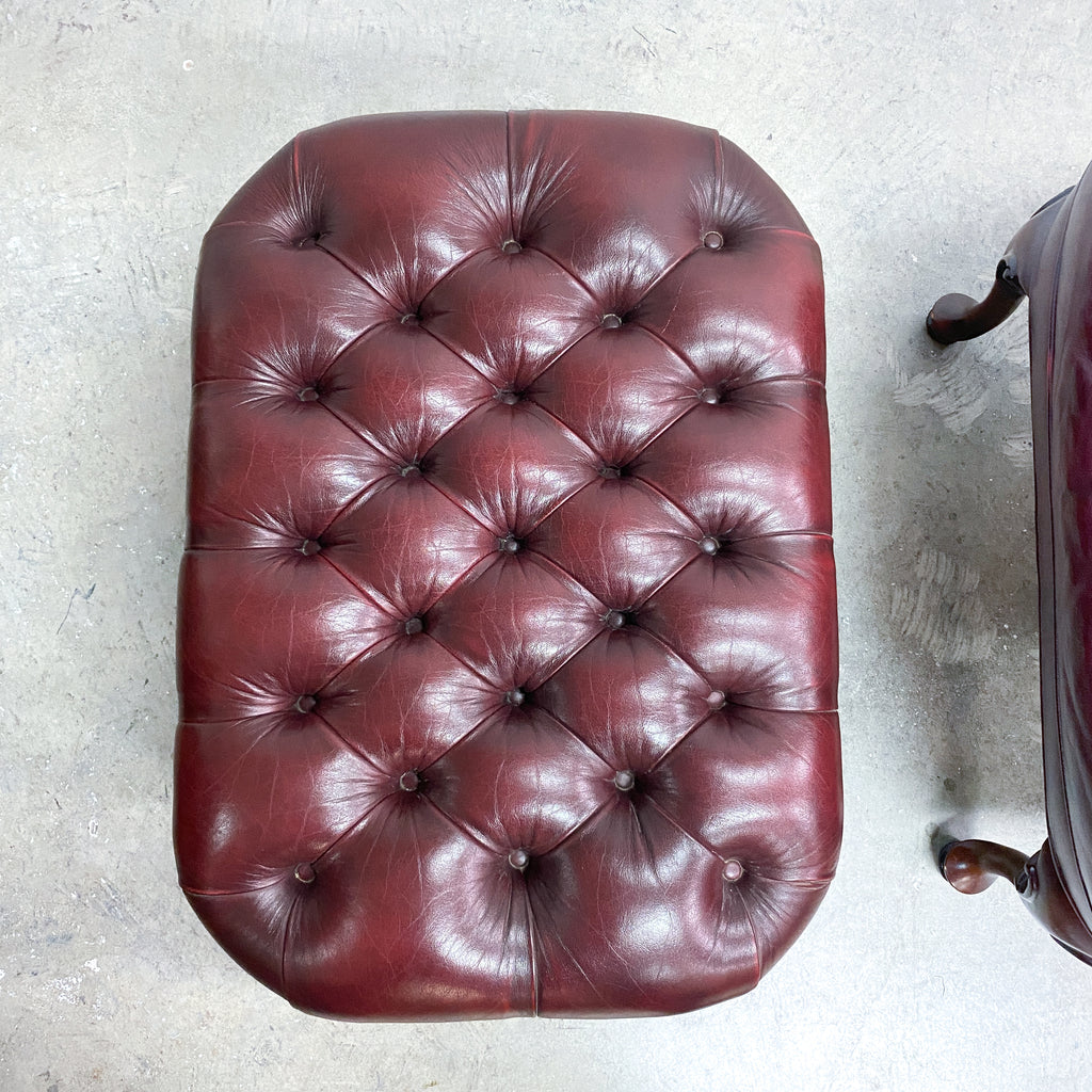 Vintage Moran Chesterfield Leather Wingback Armchair With Footstool