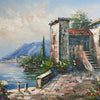 Vintage Oil On Board Of Seaside Villa - Artist Unknown