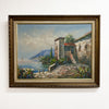 Vintage Oil On Board Of Seaside Villa - Artist Unknown