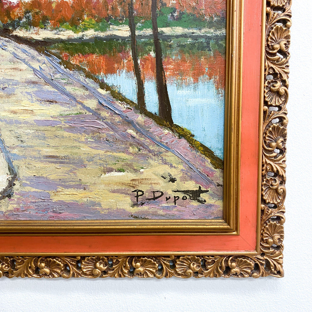 Vintage Oil On Canvas European Country Landscape Painting