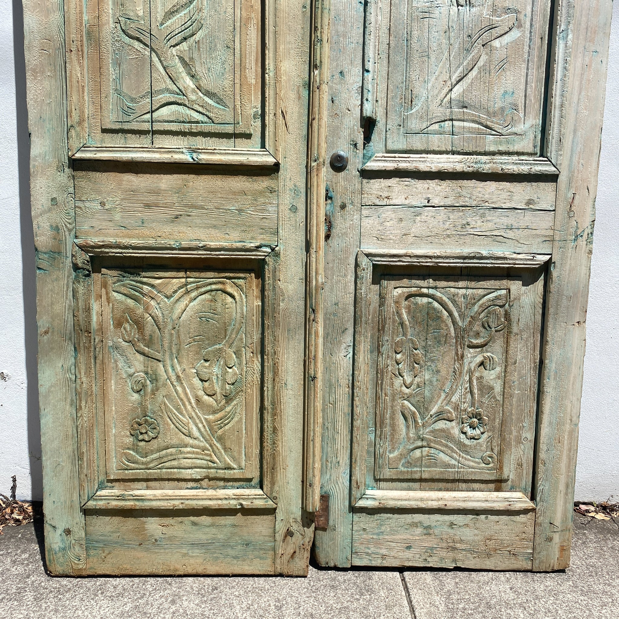 Vintage Pair Of Carved Baltic Pine Egyptian French Doors– The Design Ark