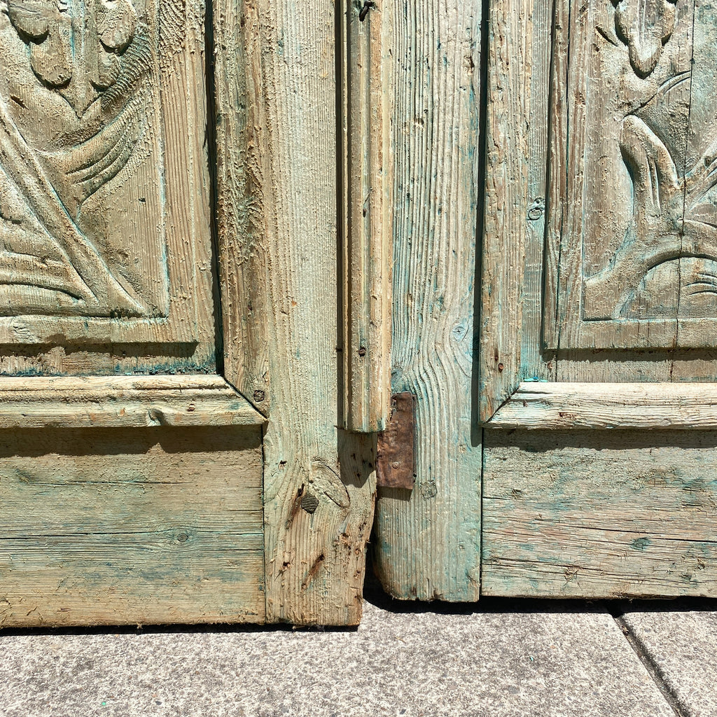 Vintage Pair Of Carved Baltic Pine Egyptian French Doors
