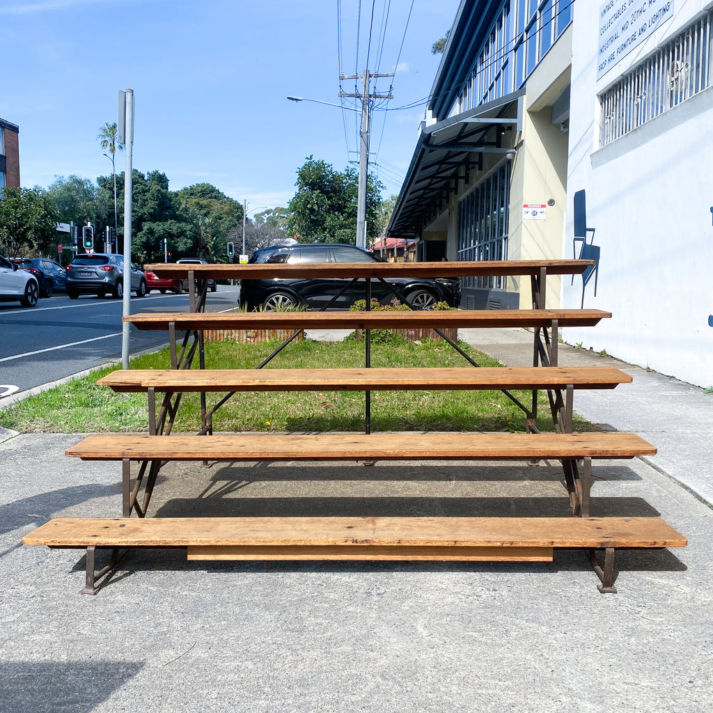 Vintage Pine and Wrought Steel Bleacher Seating Stand