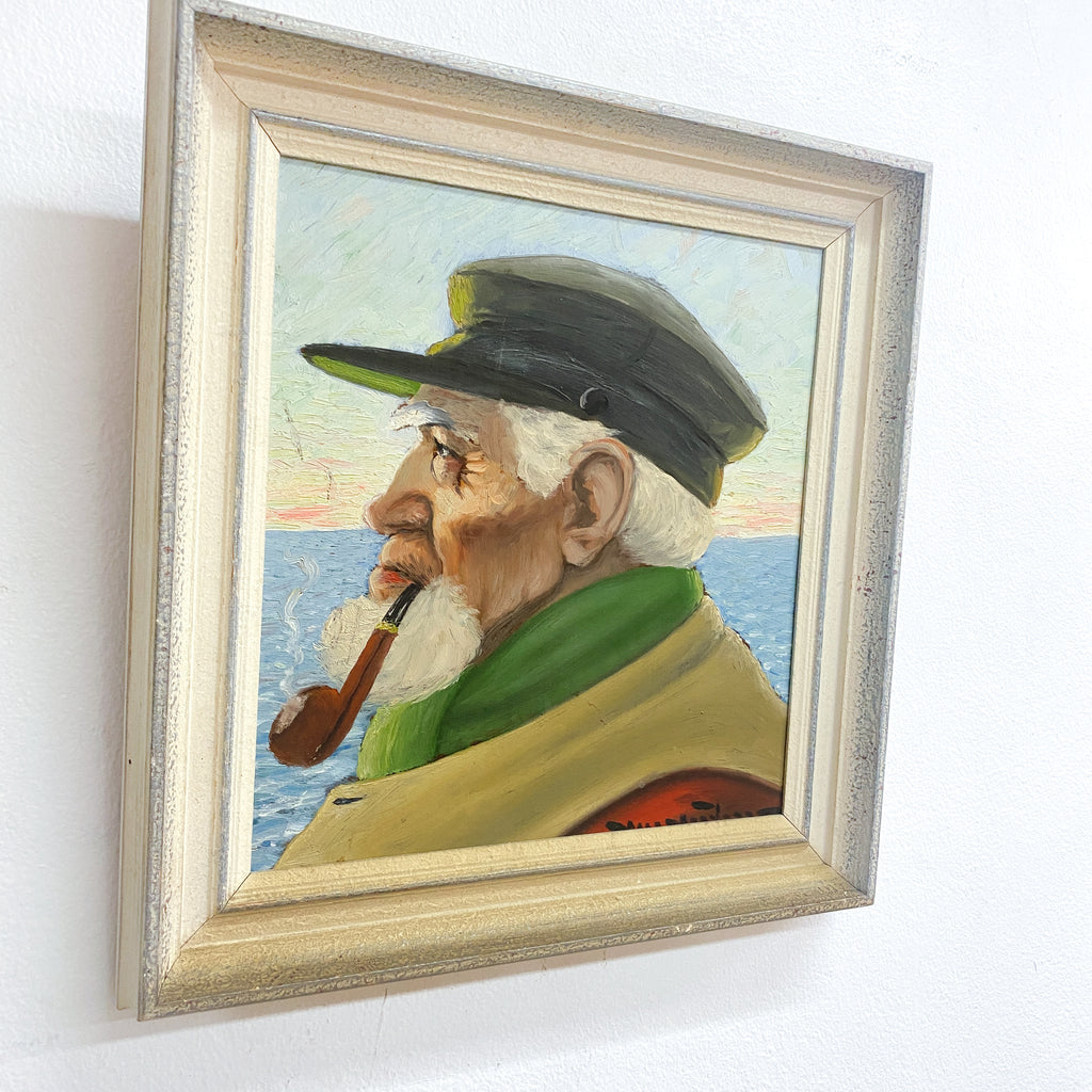 Vintage Portrait Painting Of Old Fisherman 
