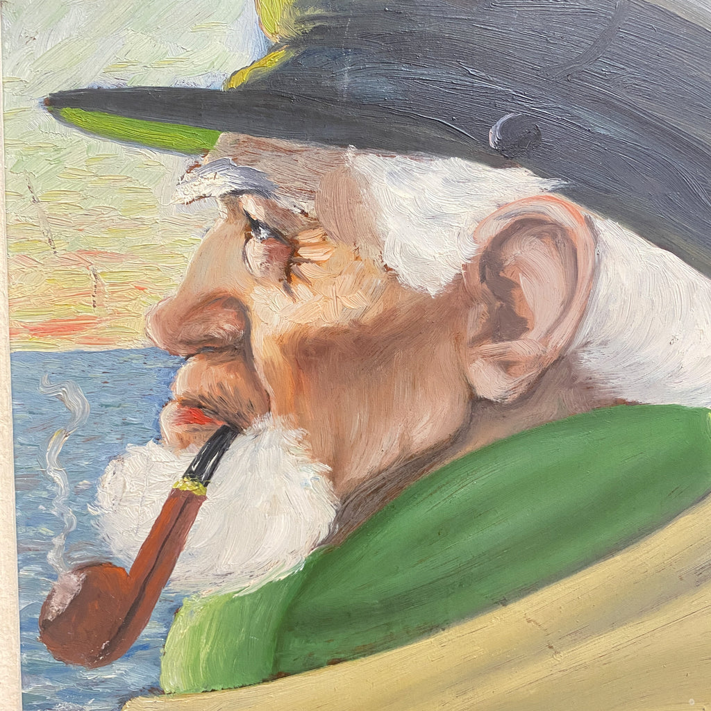 Vintage Portrait Painting Of Old Fisherman 
