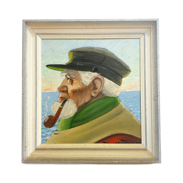 Vintage Portrait Painting Of Old Fisherman 