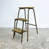 Vintage Rustic Folding Wood Step Stool with Steel Frame