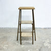 Vintage Rustic Folding Wood Step Stool with Steel Frame
