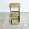 Vintage Rustic Folding Wood Step Stool with Steel Frame