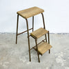 Vintage Rustic Folding Wood Step Stool with Steel Frame