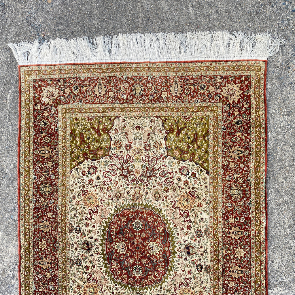 Vintage Silk Hand Knotted Isfahan Rug