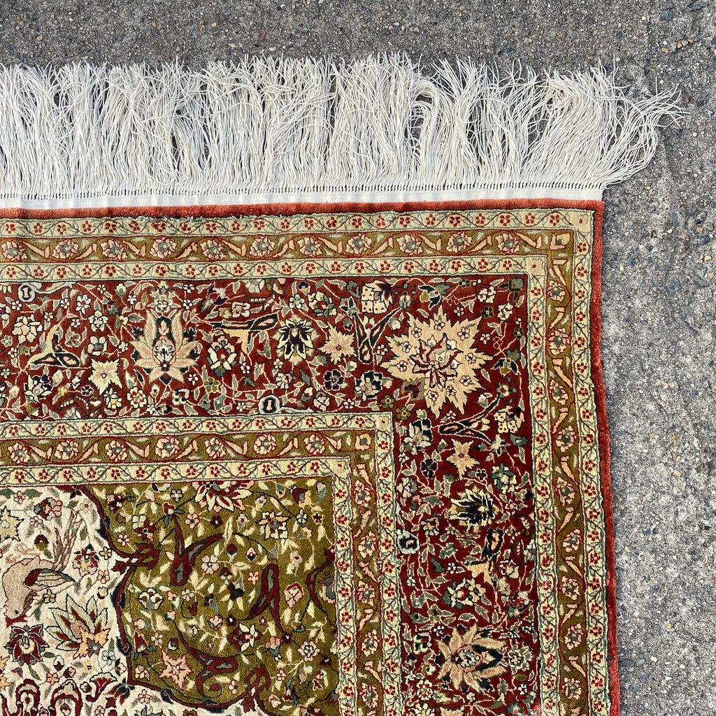 Vintage Silk Hand Knotted Isfahan Rug