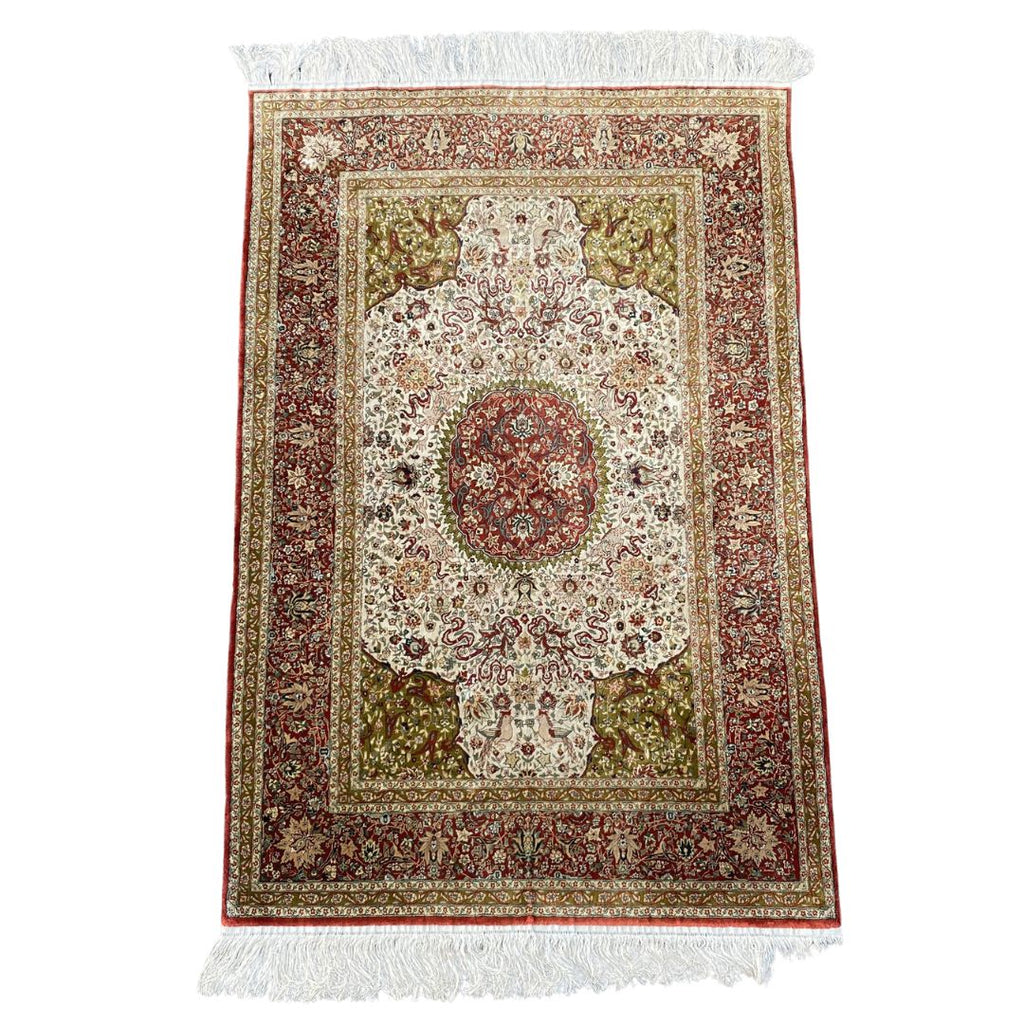Vintage Silk Hand Knotted Isfahan Rug