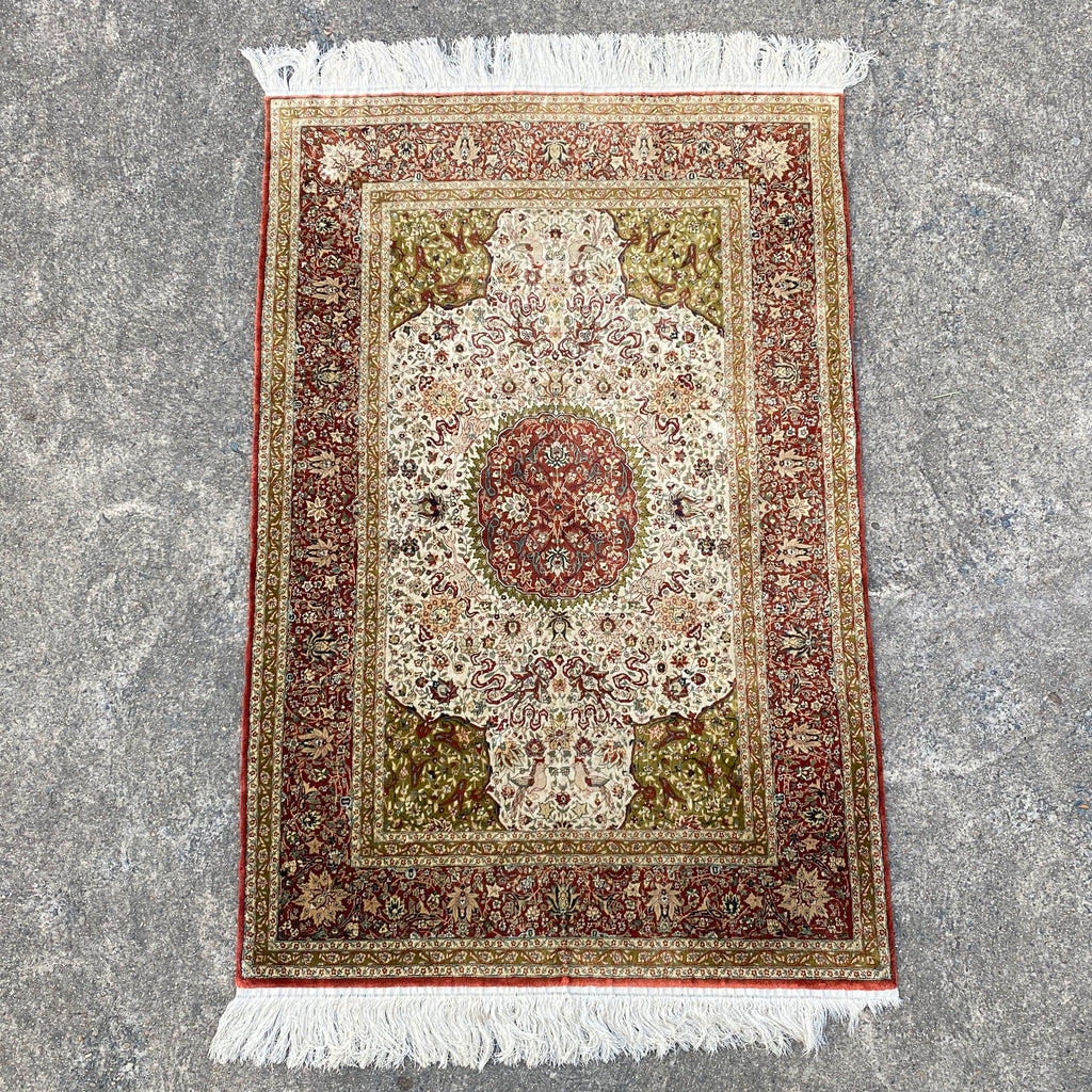 Vintage Silk Hand Knotted Isfahan Rug