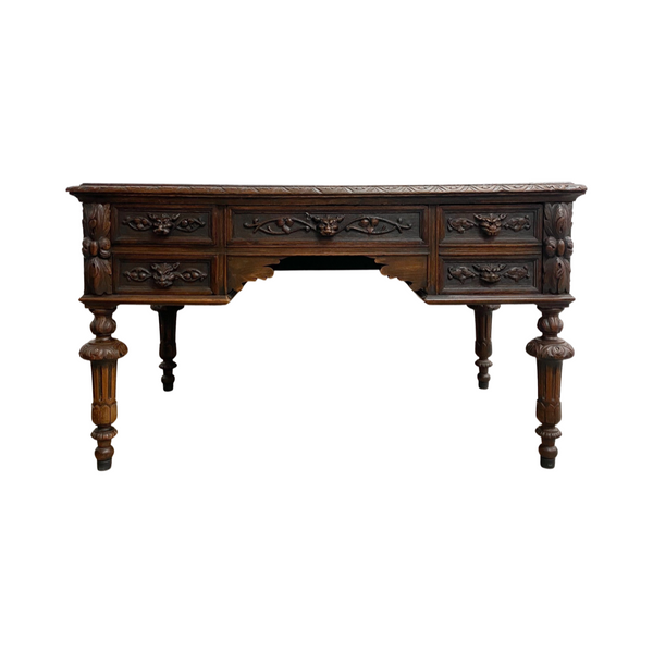 Vintage Solid Oak Carved Desk