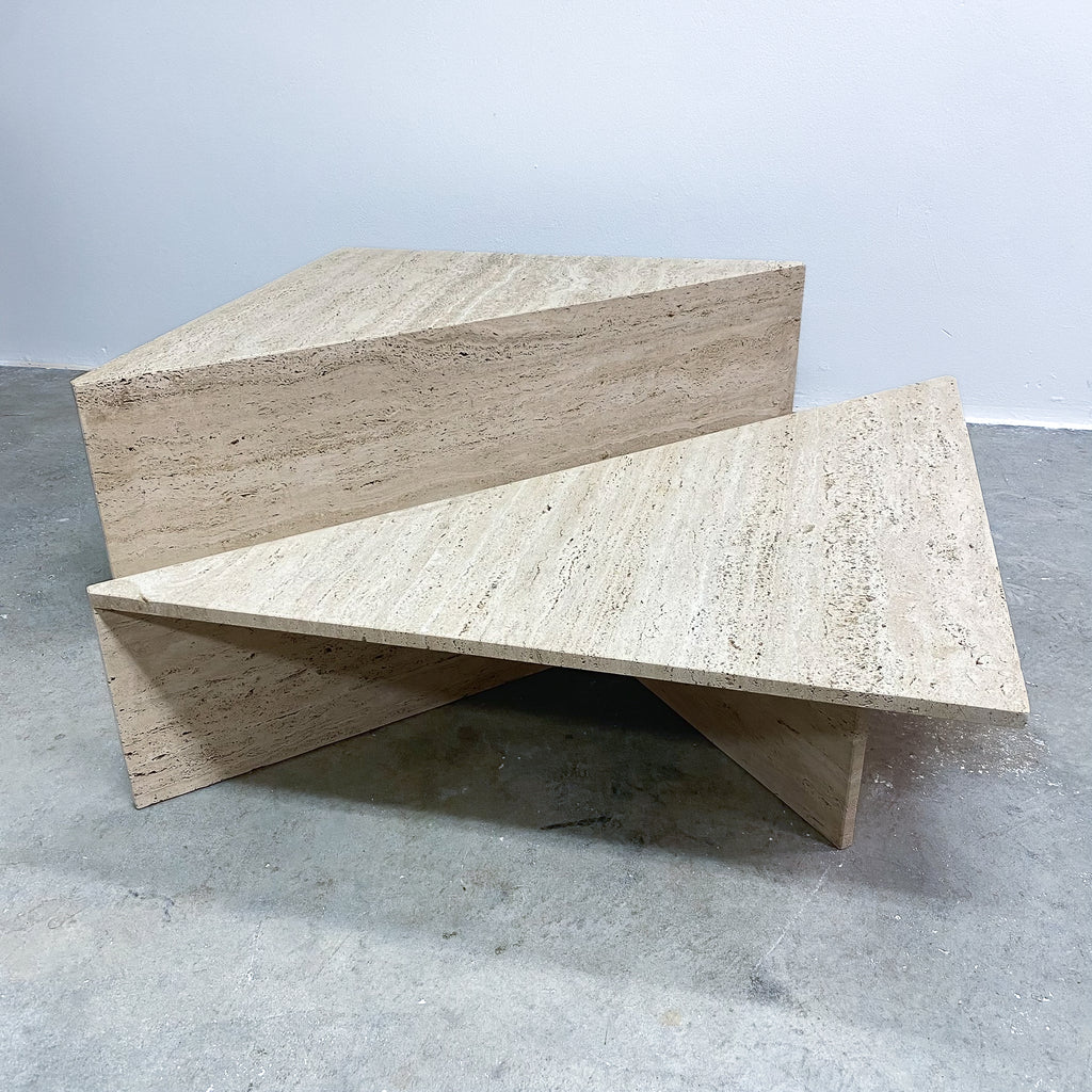 Vintage Split Level Sectional Origami Unfilled Travertine Coffee Table