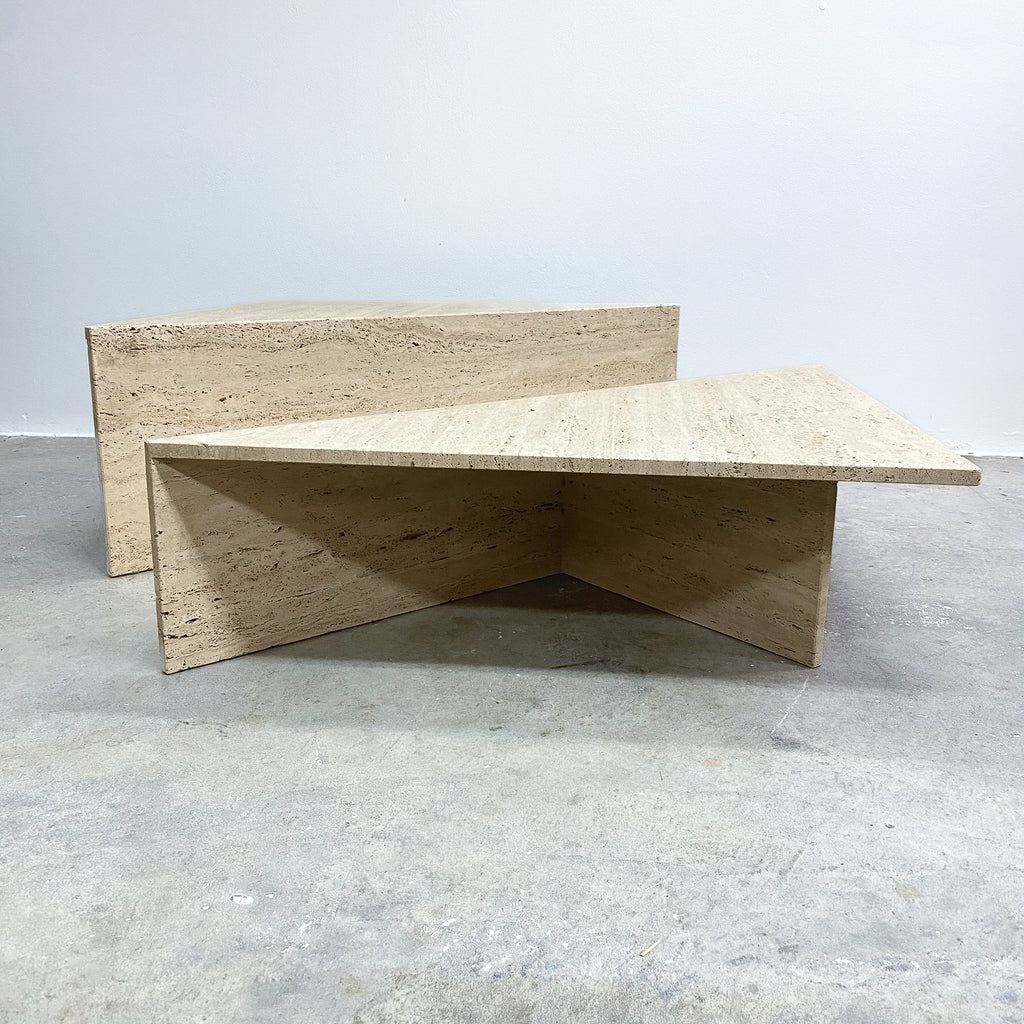 Vintage Split Level Sectional Origami Unfilled Travertine Coffee Table