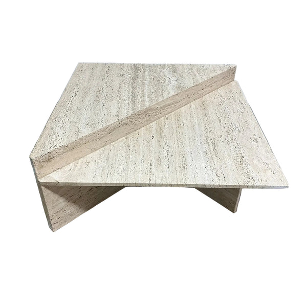 Vintage Split Level Sectional Origami Unfilled Travertine Coffee Table