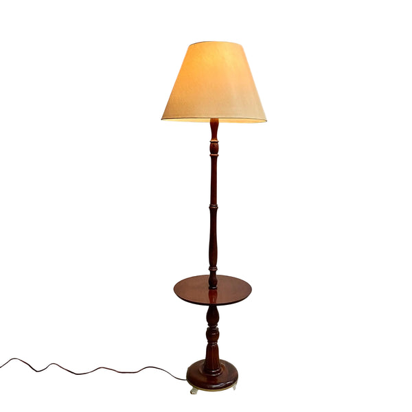 Vintage Turned Mahogany Floor Lamp With Table Inbuilt