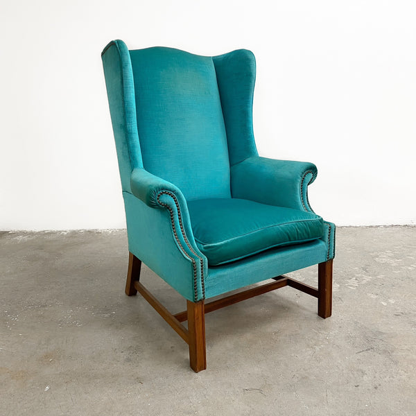 Vintage Turquoise Velvet Wingback Armchair The Design Ark