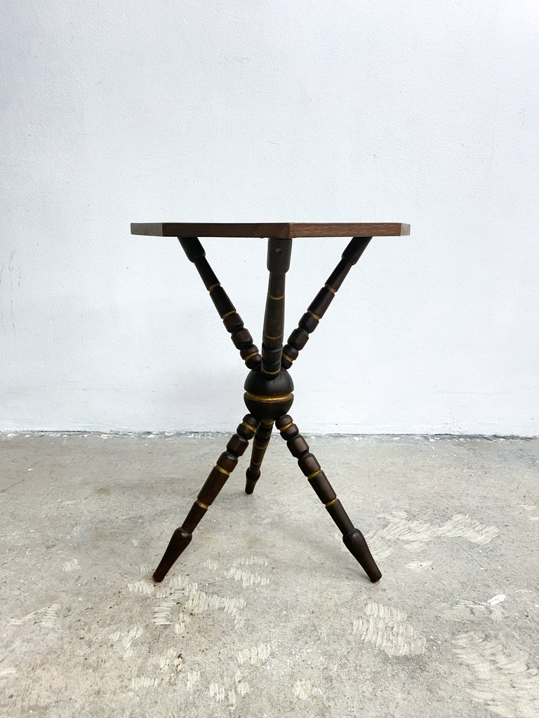 Vintage Wooden Gypsy Wine Or Side Table With Tri Footed Base