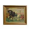Vintage Oil Painting Of Rural Scene With Horses 